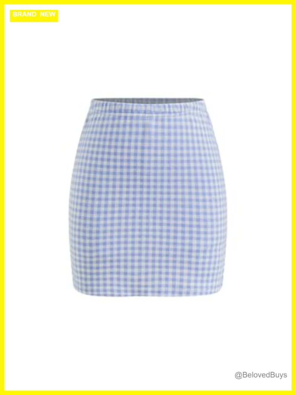 Gingham Mini Skirt High Waisted Split Hem Polyester Blend Summer Casual